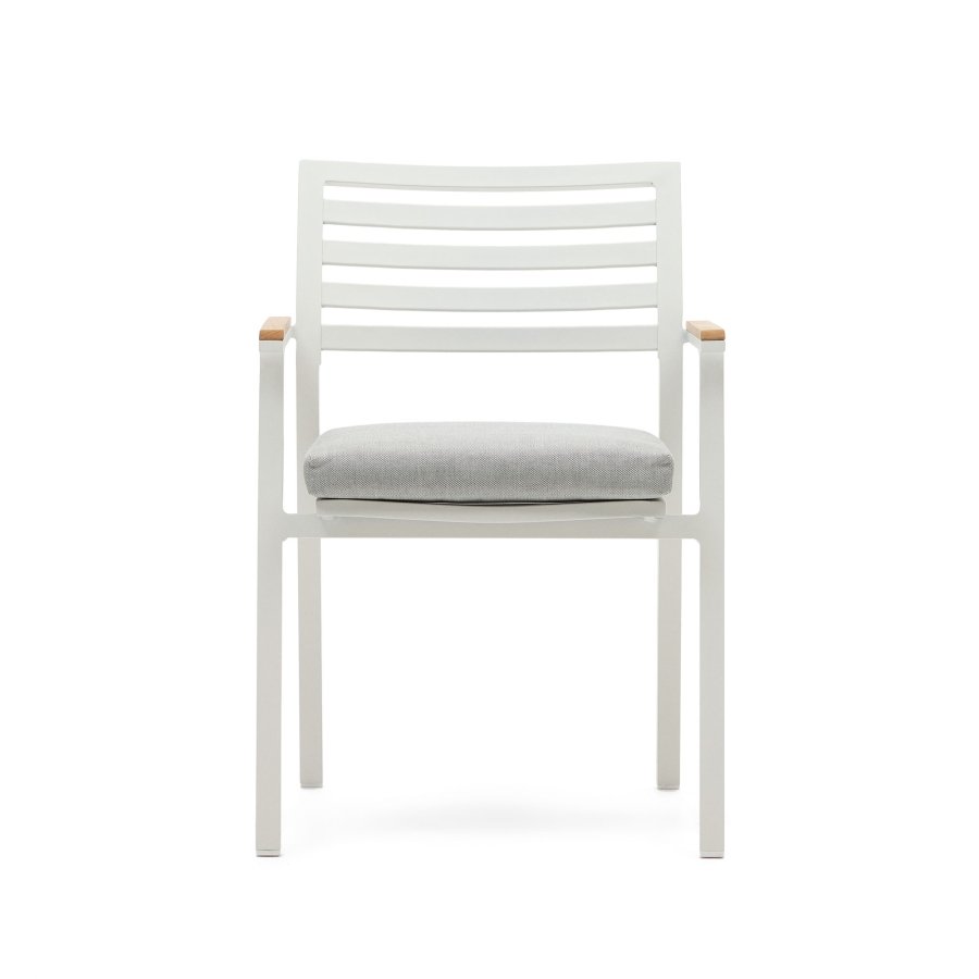 KAVE HOME Bona havestol, m. stofhynde og armln i teaktr - hvid aluminium