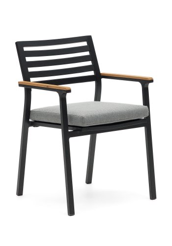 KAVE HOME Bona havestol, m. stofhynde og armln i teaktr - sort aluminium