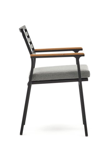 KAVE HOME Bona havestol, m. stofhynde og armln i teaktr - sort aluminium