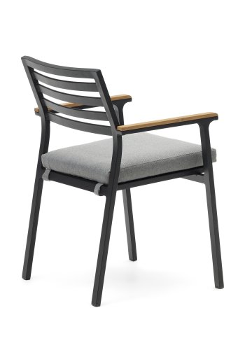 KAVE HOME Bona havestol, m. stofhynde og armln i teaktr - sort aluminium