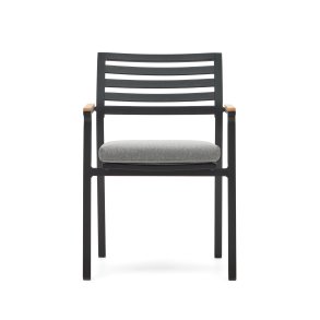 KAVE HOME Bona havestol, m. stofhynde og armln i teaktr - sort aluminium