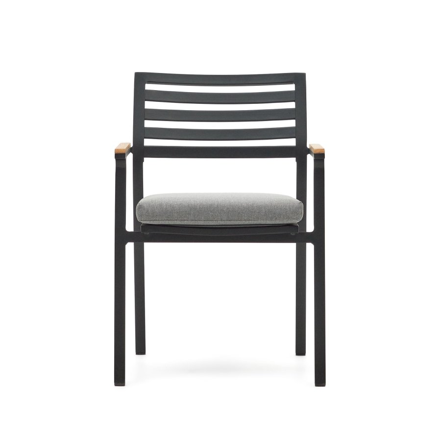 KAVE HOME Bona havestol, m. stofhynde og armln i teaktr - sort aluminium