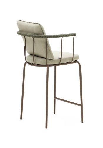 KAVE HOME Salguer udendrs barstol, m. beige hynder - grn reb og brun stl