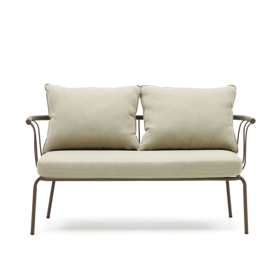 KAVE HOME Salguer havesofa, m. beige hynder - grn reb og brun stl