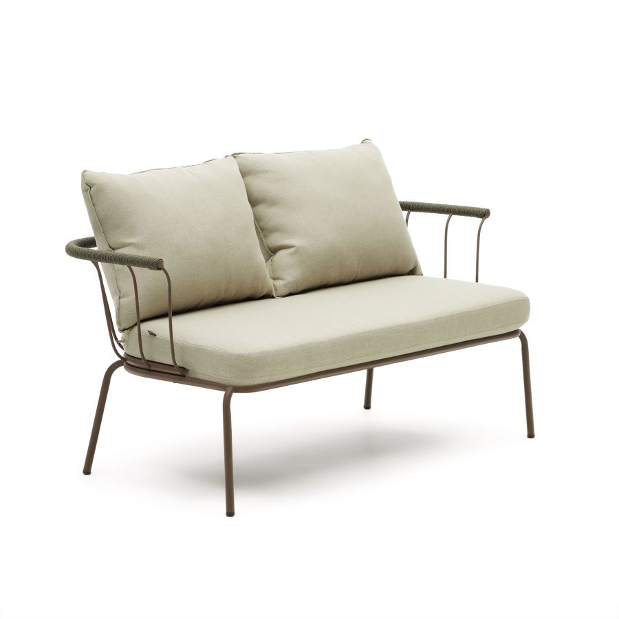 KAVE HOME Salguer havesofa, m. beige hynder - grn reb og brun stl