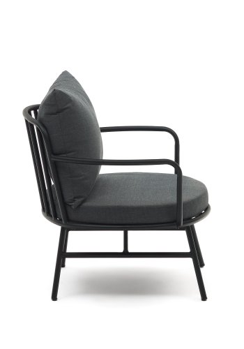 KAVE HOME Bramant lnestol, m. armln og stofhynder - sort stl