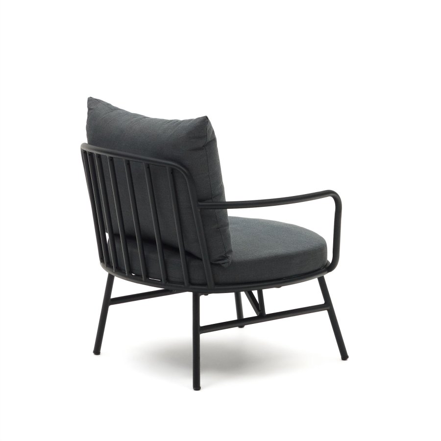 KAVE HOME Bramant lnestol, m. armln og stofhynder - sort stl
