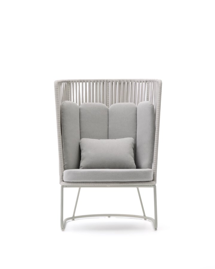 KAVE HOME Saconca udendrs lnestol med hjt rygln af tovsnor og gr galvaniseret stl