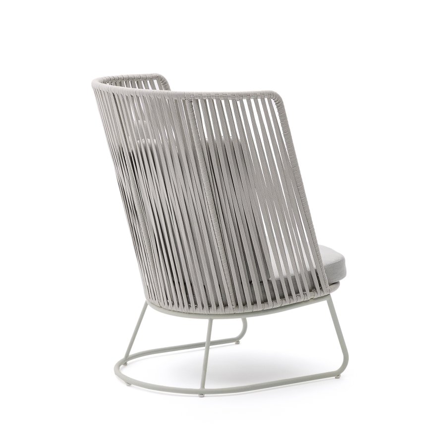 KAVE HOME Saconca udendrs lnestol med hjt rygln af tovsnor og gr galvaniseret stl