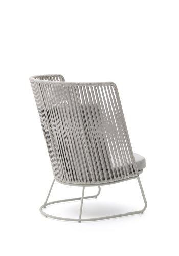 KAVE HOME Saconca udendrs lnestol med hjt rygln af tovsnor og gr galvaniseret stl