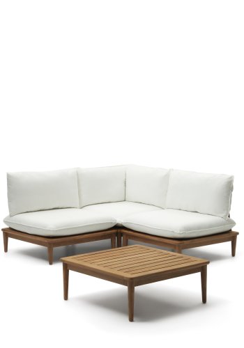 KAVE HOME Portitxol 1 hjrne lnestol, 2 modulre lnestole og sofabord - natur teaktr (st med 4)