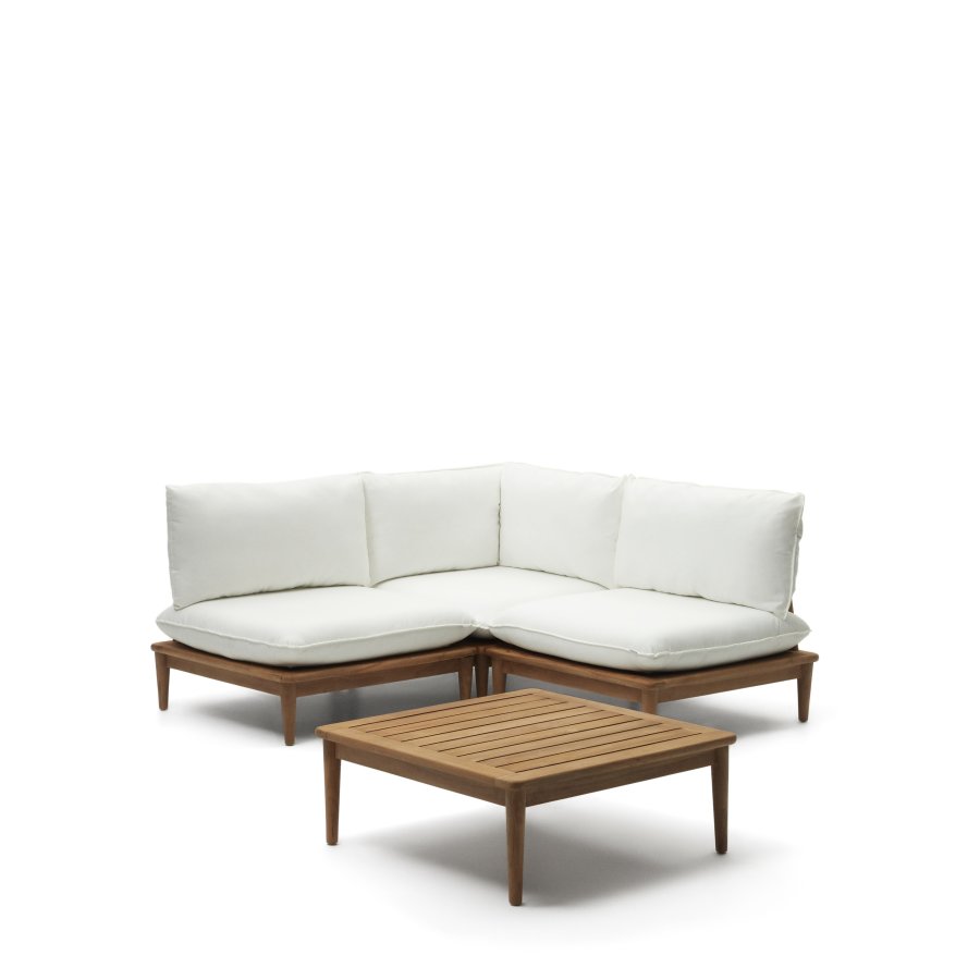 KAVE HOME Portitxol 1 hjrne lnestol, 2 modulre lnestole og sofabord - natur teaktr (st med 4)