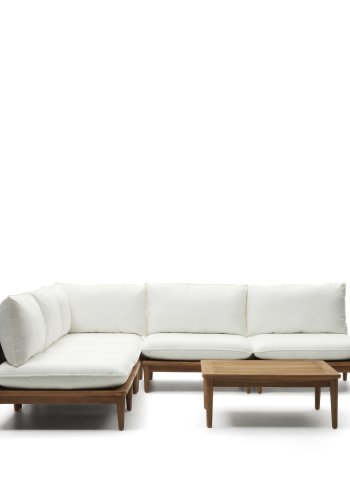 KAVE HOME Portitxol 1 hjrnelnestol, 4 modulre lnestole og sofabord - natur teaktr (st med 6)