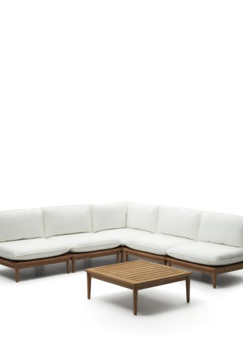 KAVE HOME Portitxol 1 hjrnelnestol, 4 modulre lnestole og sofabord - natur teaktr (st med 6)