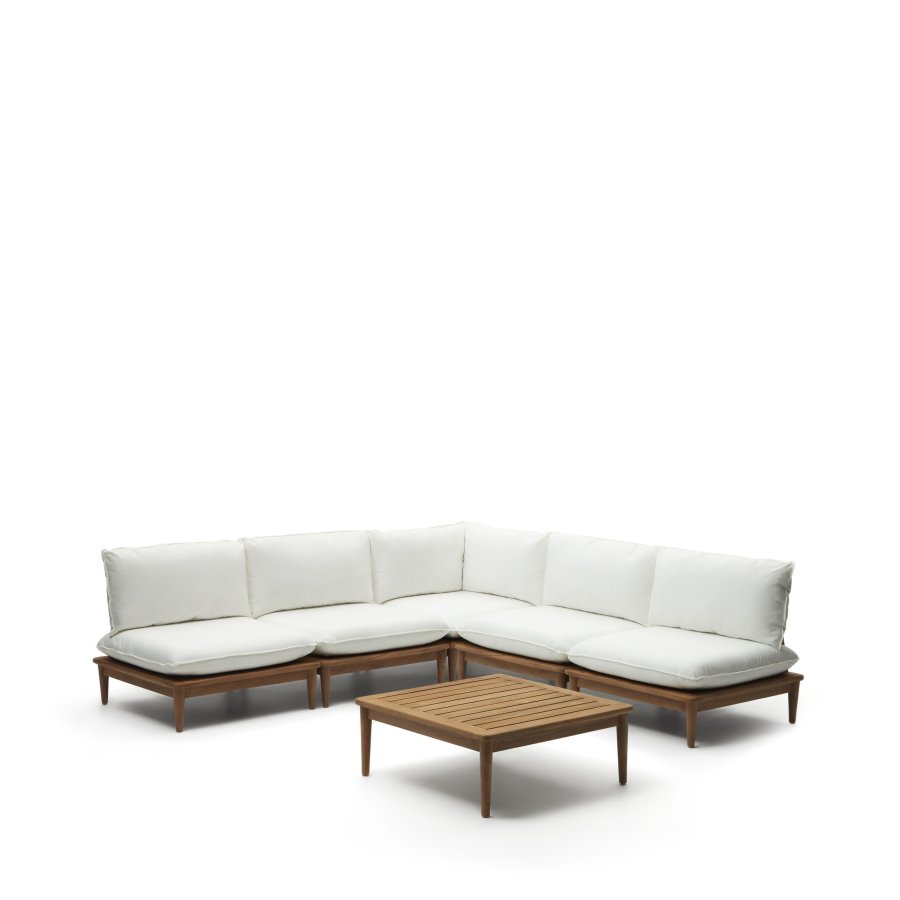 KAVE HOME Portitxol 1 hjrnelnestol, 4 modulre lnestole og sofabord - natur teaktr (st med 6)