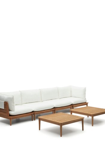 KAVE HOME Portitxol 2 hjrnelnestole, 2 lnestole og 2 sofaborde - natur teaktr (st med 6)