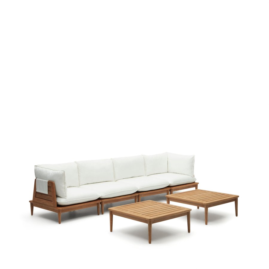 KAVE HOME Portitxol 2 hjrnelnestole, 2 lnestole og 2 sofaborde - natur teaktr (st med 6)