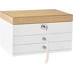 SONGMICS smykkeskrin, 3-lag, lsbar, m. stort spejl, 2 skuffer - fljl for og hvid/natur MDF