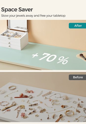 SONGMICS smykkeskrin, 3-lag, lsbar, m. stort spejl, 2 skuffer - fljl for og hvid/natur MDF