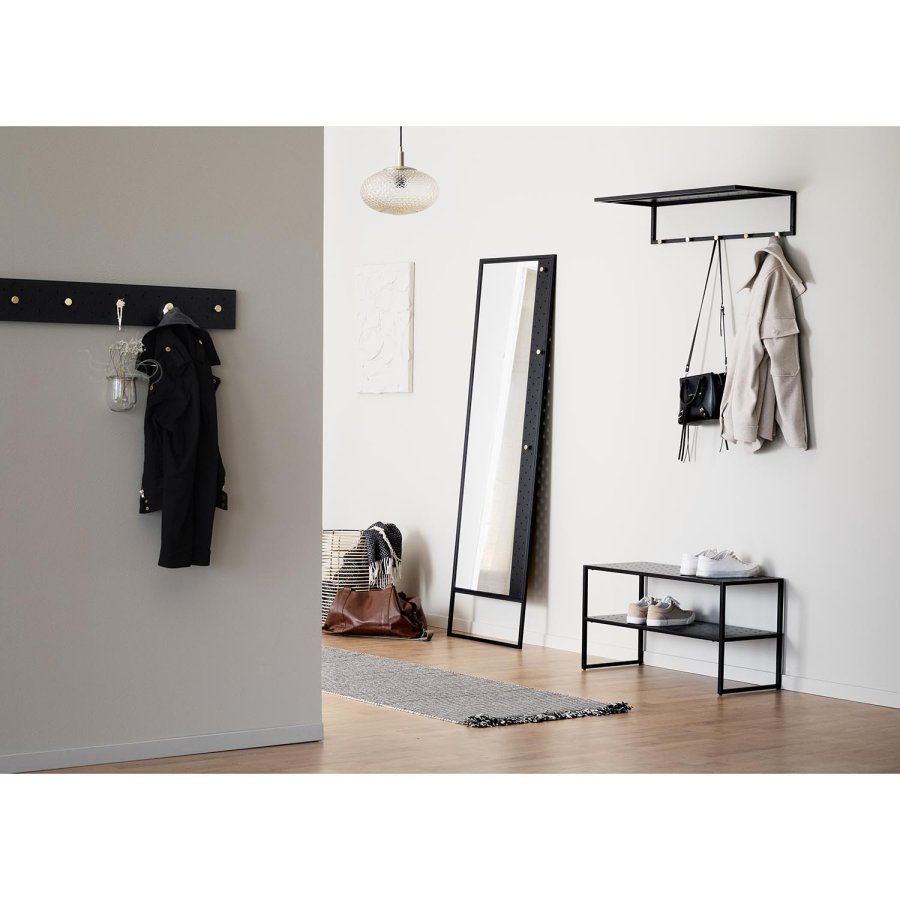 ROWICO Malone gulvspejl, m. guldknopper - spejlglas og sort metal (53x170)