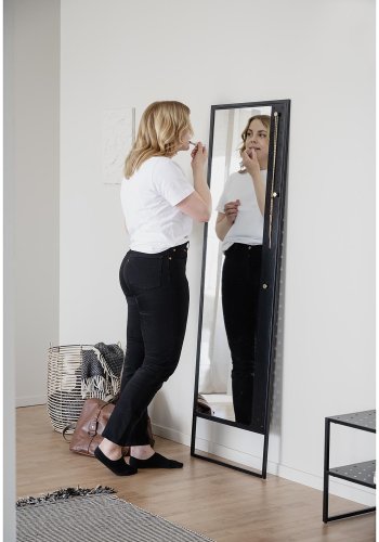 ROWICO Malone gulvspejl, m. guldknopper - spejlglas og sort metal (53x170)