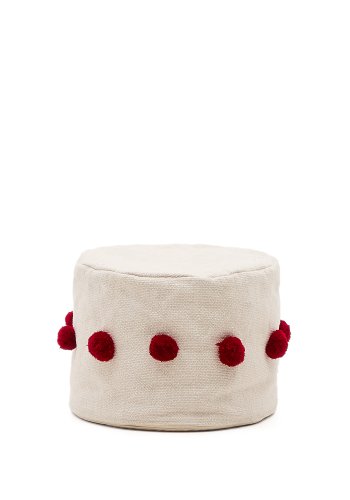 KAVE HOME Manua beige, bomuldspuff med rde kvaster, 40 cm