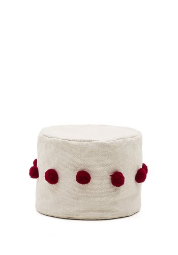 KAVE HOME Manua beige, bomuldspuff med rde kvaster, 40 cm
