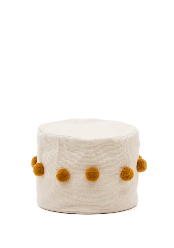 KAVE HOME Manua beige, bomuldspuff med sennepsfarvede kvaster, 40 cm