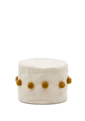 KAVE HOME Manua beige, bomuldspuff med sennepsfarvede kvaster, 40 cm