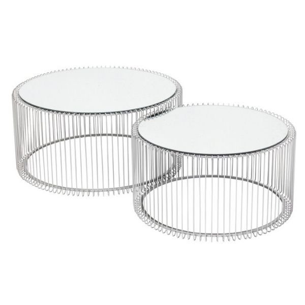KARE DESIGN Wire sofabord - slv glas/slv stl, rundt (2/st)