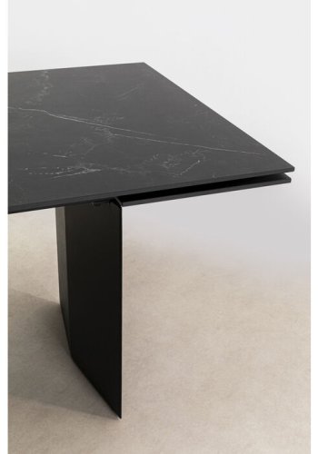 KARE DESIGN Novel spisebord, inkl. 2 tillgsplader - sort keramik stentj og stl (180(40+40)x90)