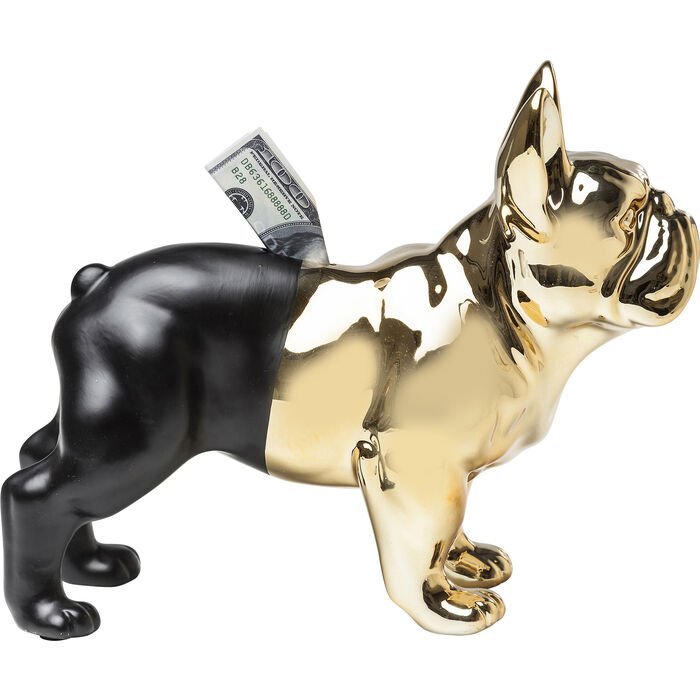 KARE DESIGN Bulldog sparebsse - guld og sort stentj