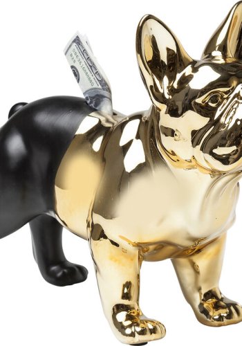 KARE DESIGN Bulldog sparebsse - guld og sort stentj
