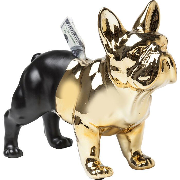 KARE DESIGN Bulldog sparebsse - guld og sort stentj