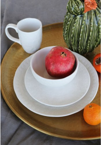 KARE DESIGN Karma skl, m. reliefmnster, rund - hvid keramik (15)