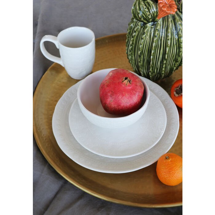 KARE DESIGN Karma skl, m. reliefmnster, rund - hvid keramik (15)