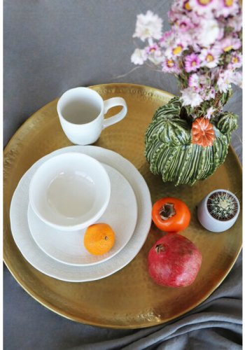 KARE DESIGN Karma middagstallerken, m. reliefmnster, rund - hvid keramik (22)