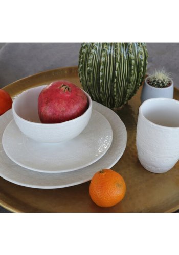 KARE DESIGN Karma krus, m. reliefmnster, rund - hvid keramik (H:9)