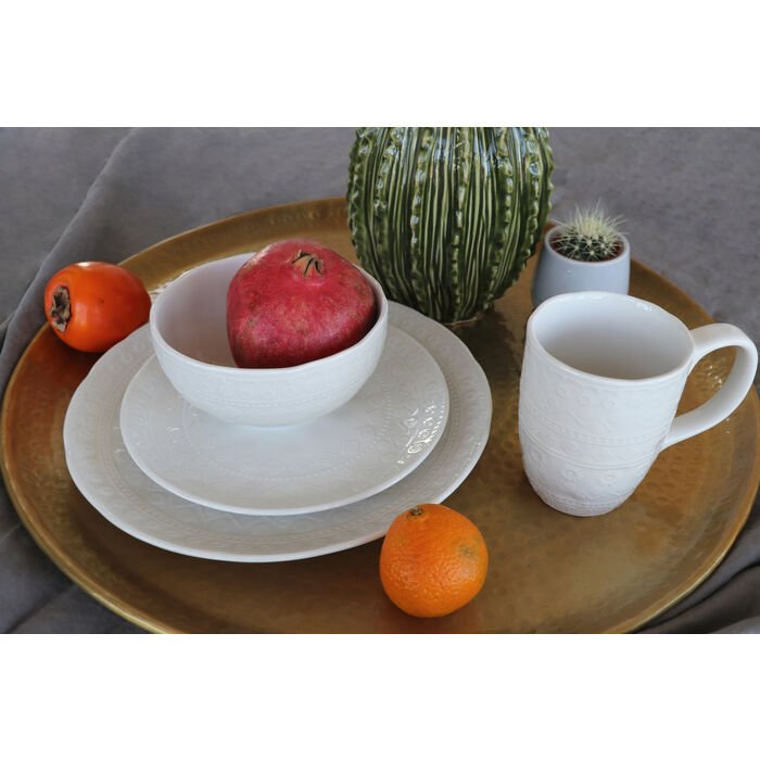 KARE DESIGN Karma krus, m. reliefmnster, rund - hvid keramik (H:9)