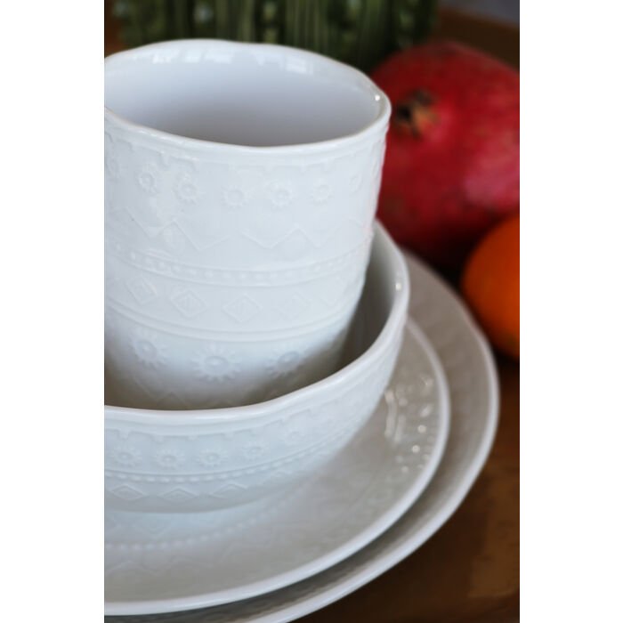 KARE DESIGN Karma krus, m. reliefmnster, rund - hvid keramik (H:9)