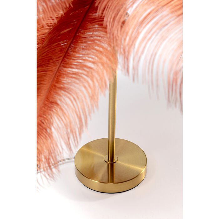 KARE DESIGN Feather Palm bordlampe - rustrd strudsefjer og messing stl