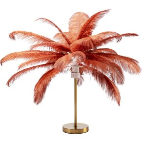 KARE DESIGN Feather Palm bordlampe - rustrd strudsefjer og messing stl