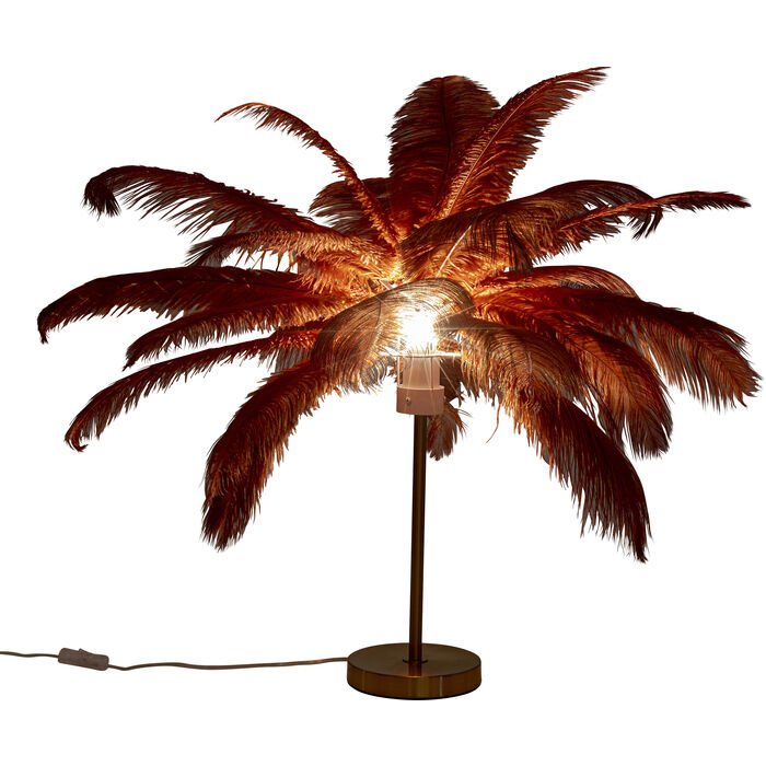 KARE DESIGN Feather Palm bordlampe - rustrd strudsefjer og messing stl