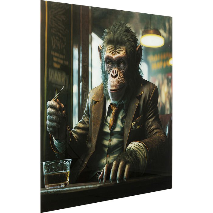 KARE DESIGN Drinking Monkey glasbillede, kvadratisk - multifarvet lamineret glas (100x100)