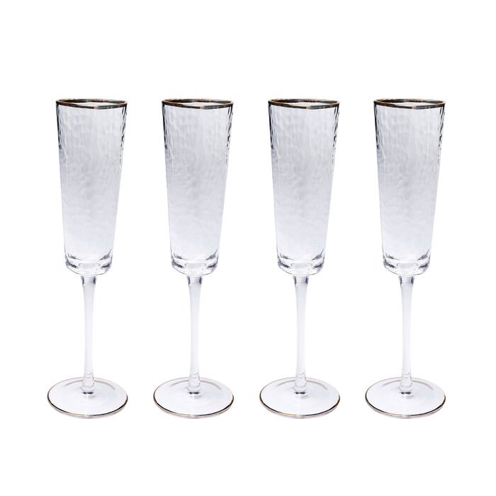 KARE DESIGN Hommage champagneglas, m. struktur og guldkant, hndlavet - klar glas (H:26)