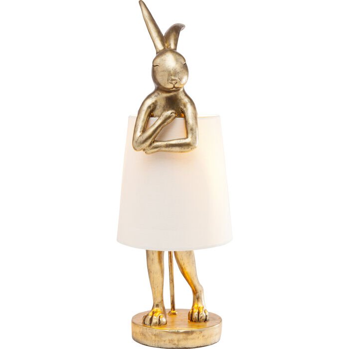 KARE DESIGN Animal Rabbit bordlampe, rund - hvid hr og guld polyresin/stl (H:68,2)