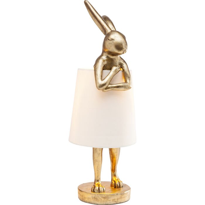 KARE DESIGN Animal Rabbit bordlampe, rund - hvid hr og guld polyresin/stl (H:68,2)