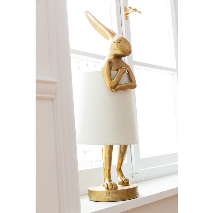 KARE DESIGN Animal Rabbit bordlampe, rund - hvid hr og guld polyresin/stl (H:68,2)