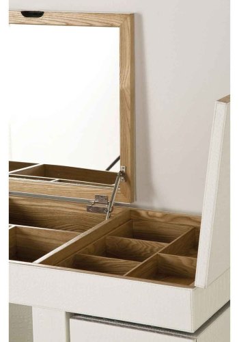 KARE DESIGN Diva Croco White Makeup Bord - hvid lderlook, m. stol, 6 skuffer, spejl og +10 rum