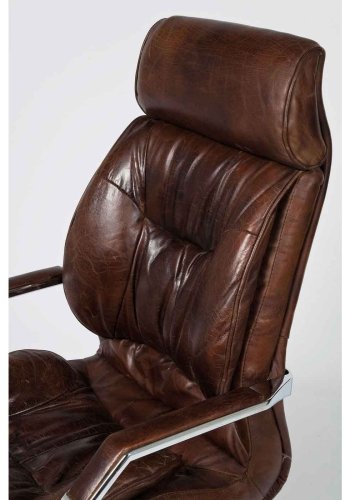 KARE DESIGN Cigar Lounge kontorstol - brunt koskind/aluminium, m. armln og hjul